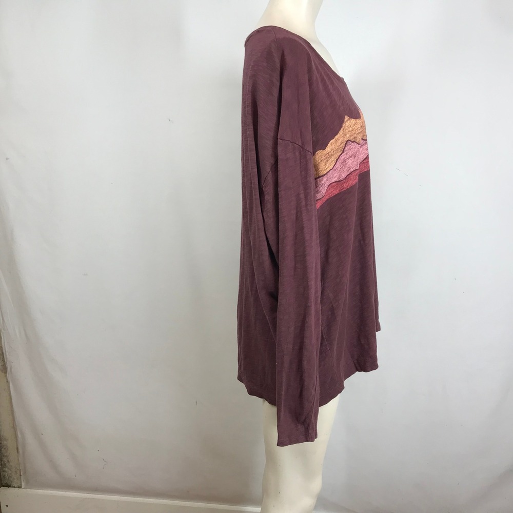 Life Is Good Women's Long Sleeve Tee in Plum with Sunset Graphic - Picture 4 of 7